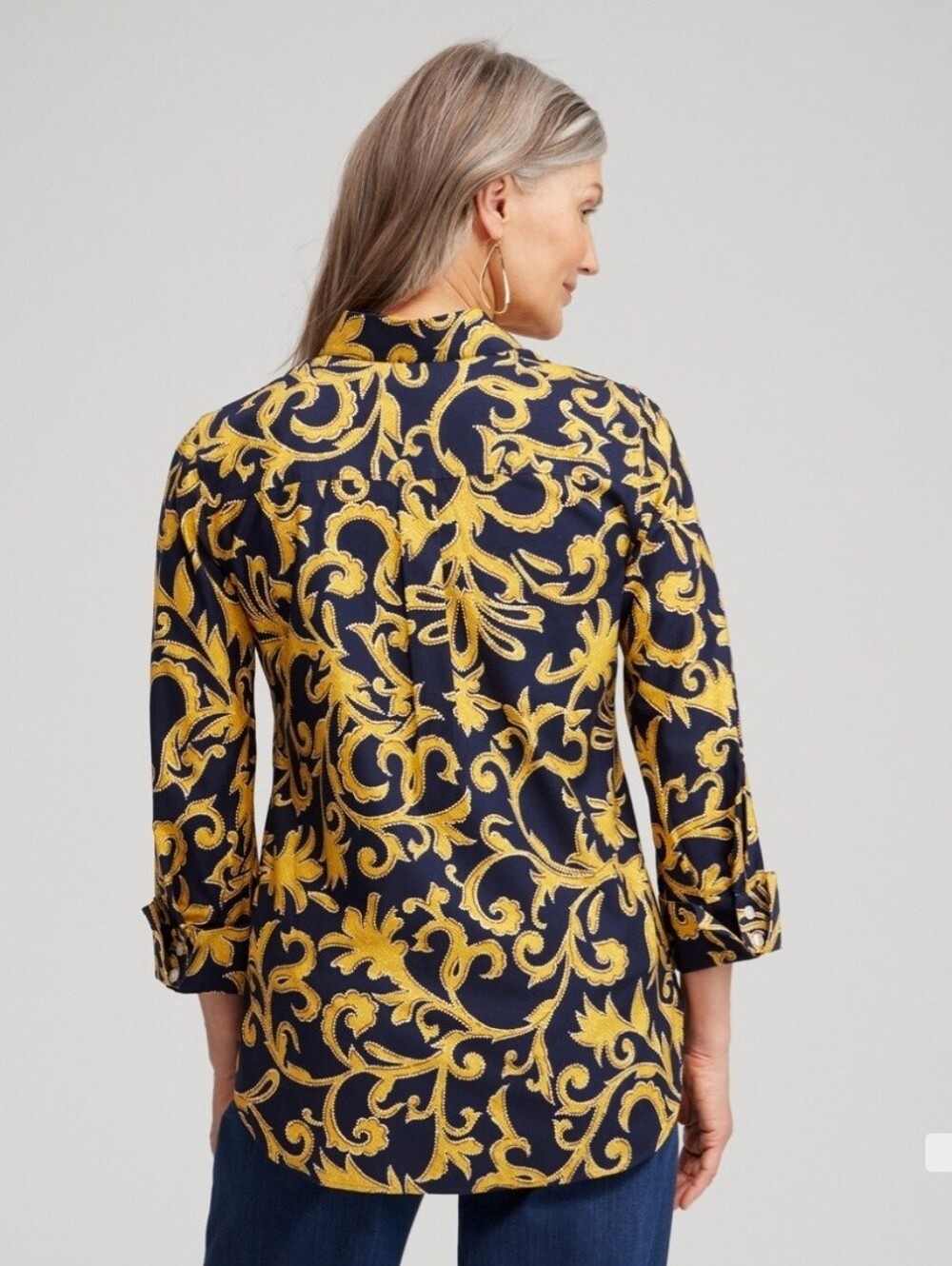🌞CHICO'S ABSTRACT SWIRL SHIRT   NO IRON    SIZE 2      NWT - Picture 8 of 9